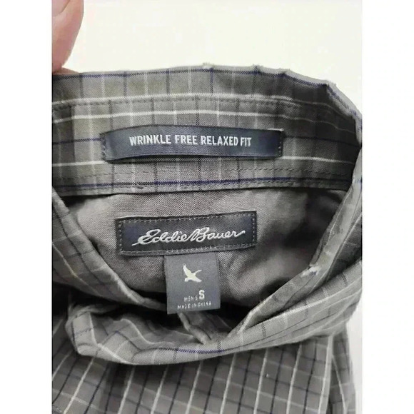 Eddie Bauer Men's S Gray Plaid Relaxed Fit Button Down Long Sleeve Shirt - Picture 6 of 7